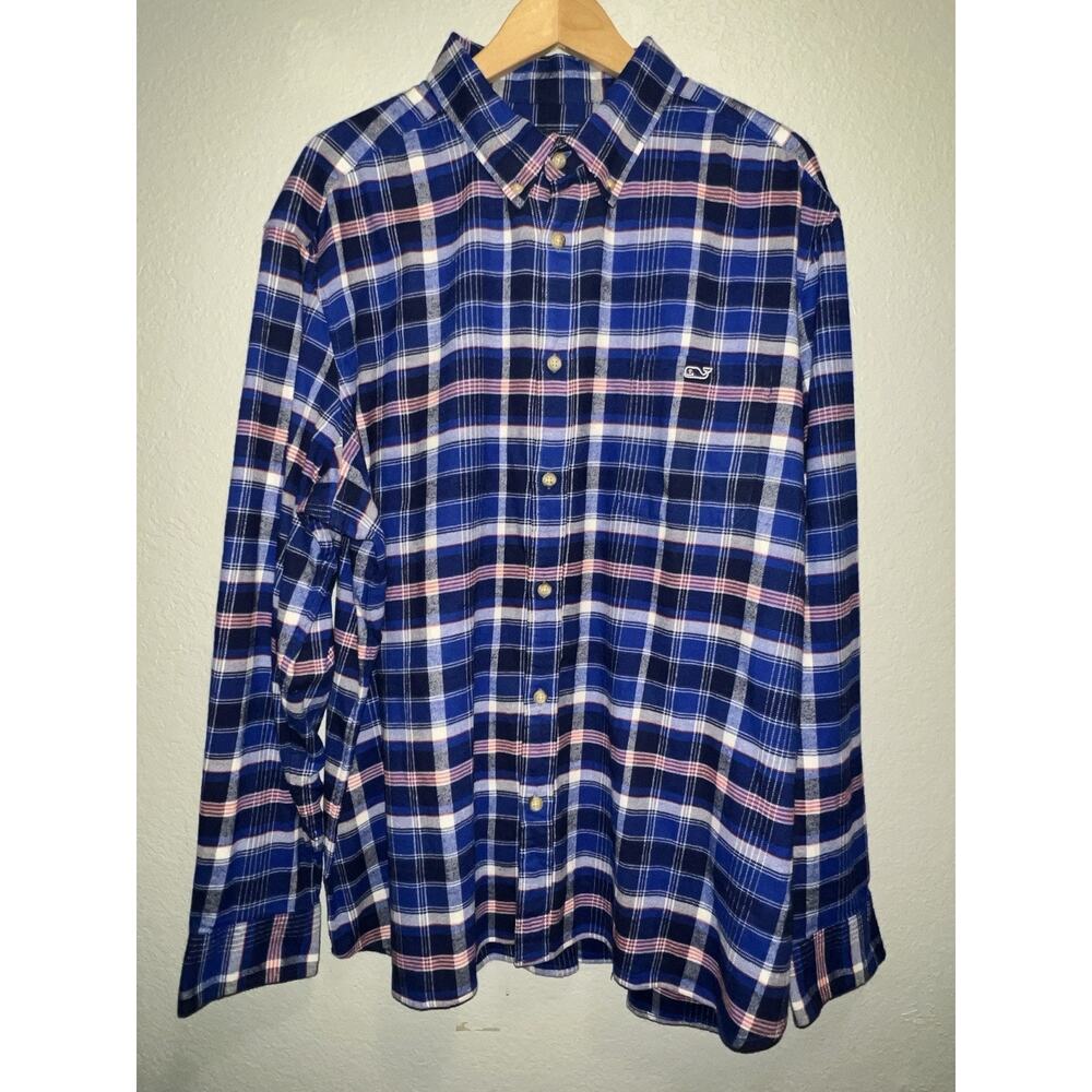 Vineyard Vines Men's XXL Classic Fit Whale Plaid Buttoned Shirt Preppy Blue